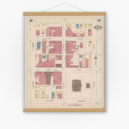 Old map wall art mockup — magnetic wood frame on white wall — Sanborn Fire Insurance Map from Wilmington, Clinton County, Ohio (1922), Sheet #0010