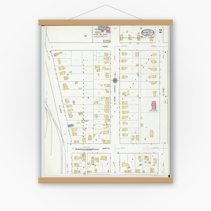 Old map wall art mockup — magnetic wood frame on white wall — Sanborn Fire Insurance Map from Boyne City, Charlevoix County, Michigan (1919), Sheet #0002