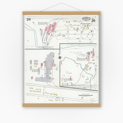 Old map wall art mockup — magnetic wood frame on white wall — Sanborn Fire Insurance Map from Coraopolis, Allegheny County, Pennsylvania (1924), Sheet #0020