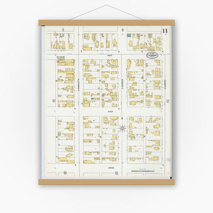 Old map wall art mockup — magnetic wood frame on white wall — Sanborn Fire Insurance Map from Escanaba, Delta County, Michigan (1899), Sheet #0011