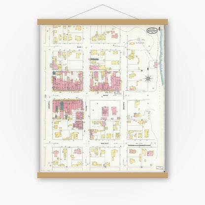 Old map wall art mockup — magnetic wood frame on white wall — Sanborn Fire Insurance Map from Rockport, Spencer County, Indiana (1909), Sheet #0004