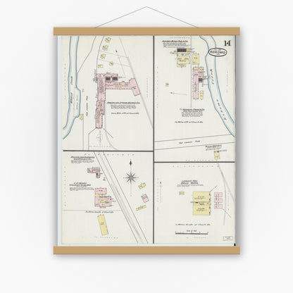 Old map wall art mockup — magnetic wood frame on white wall — Sanborn Fire Insurance Map from Kokomo, Howard County, Indiana (1889), Sheet #0014