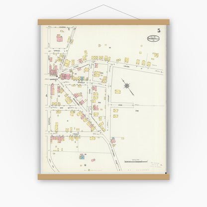 Old map wall art mockup — magnetic wood frame on white wall — Sanborn Fire Insurance Map from Brownsville, Fayette County, Pennsylvania (1913), Sheet #0005