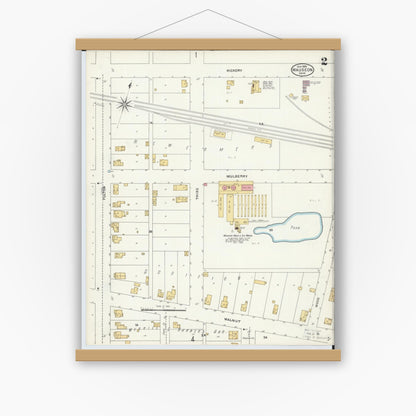 Old map wall art mockup — magnetic wood frame on white wall — Sanborn Fire Insurance Map from Wauseon, Fulton County, Ohio (1905), Sheet #0002