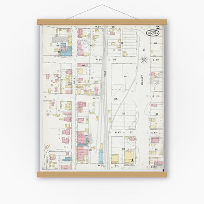 Old map wall art mockup — magnetic wood frame on white wall — Sanborn Fire Insurance Map from Alton, Madison County, Illinois (1892), Sheet #0002