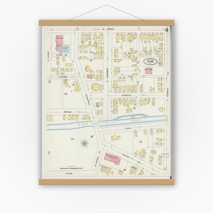 Old map wall art mockup — magnetic wood frame on white wall — Sanborn Fire Insurance Map from Rome, Oneida County, New York (1894), Sheet #0004
