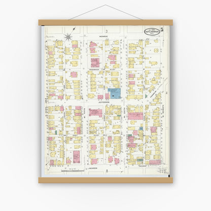 Old map wall art mockup — magnetic wood frame on white wall — Sanborn Fire Insurance Map from East Liverpool, Columbiana County, Ohio (1908), Sheet #0005
