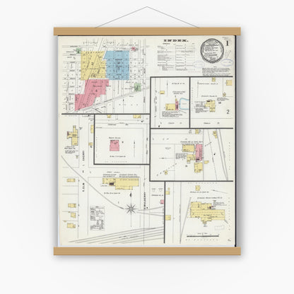 Old map wall art mockup — magnetic wood frame on white wall — Sanborn Fire Insurance Map from Effingham, Effingham County, Illinois (1898), Sheet #0001