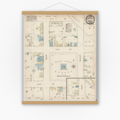 Old map wall art mockup — magnetic wood frame on white wall — Sanborn Fire Insurance Map from Albany, Shackelford County, Texas (1885), Sheet #0001