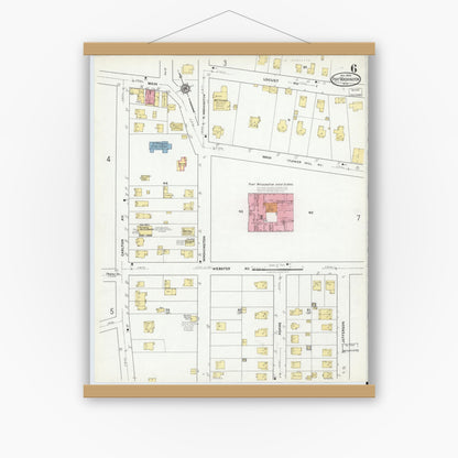 Old map wall art mockup — magnetic wood frame on white wall — Sanborn Fire Insurance Map from Port Washington, Nassau County, New York (1919), Sheet #0006