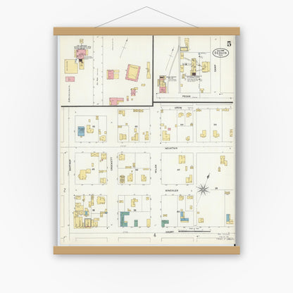 Old map wall art mockup — magnetic wood frame on white wall — Sanborn Fire Insurance Map from Seguin, Guadalupe County, Texas (1906), Sheet #0005