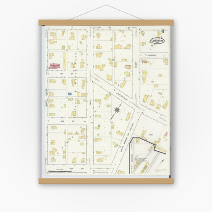 Old map wall art mockup — magnetic wood frame on white wall — Sanborn Fire Insurance Map from Constantine, Saint Joseph County, Michigan (1916), Sheet #0004