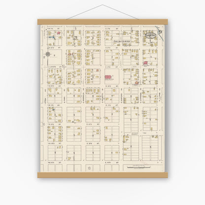 Old map wall art mockup — magnetic wood frame on white wall — Sanborn Fire Insurance Map from Sanford, Seminole County, Florida (1922), Sheet #0009