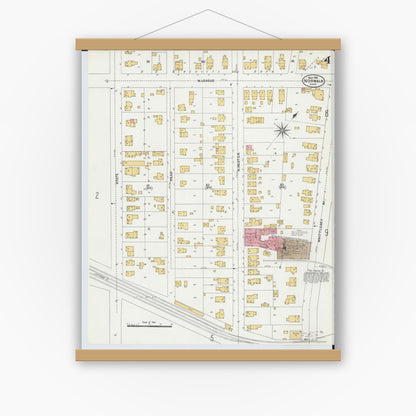 Old map wall art mockup — magnetic wood frame on white wall — Sanborn Fire Insurance Map from Norwalk, Huron County, Ohio (1906), Sheet #0004