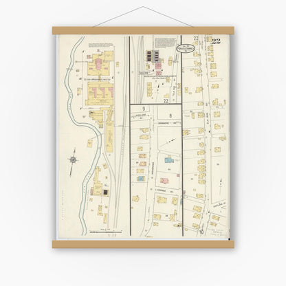 Old map wall art mockup — magnetic wood frame on white wall — Sanborn Fire Insurance Map from Punxsutawney, Jefferson County, Pennsylvania (1912), Sheet #0022