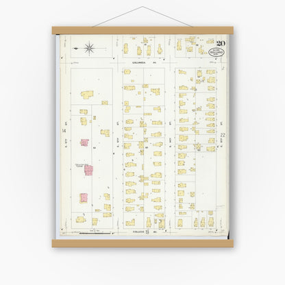 Old map wall art mockup — magnetic wood frame on white wall — Sanborn Fire Insurance Map from Holland, Ottawa County, Michigan (1908), Sheet #0020