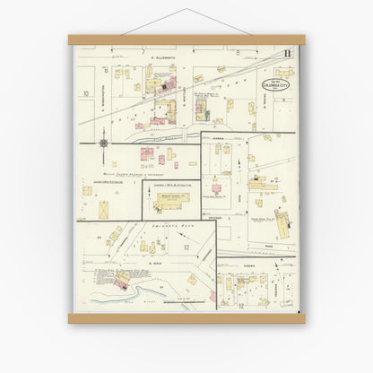Old map wall art mockup — magnetic wood frame on white wall — Sanborn Fire Insurance Map from Columbia City, Whitley County, Indiana (1910), Sheet #0011