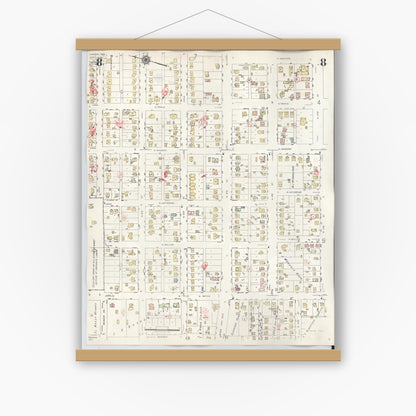 Old map wall art mockup — magnetic wood frame on white wall — Sanborn Fire Insurance Map from Lamesa, Dawson County, Texas (1948), Sheet #0008