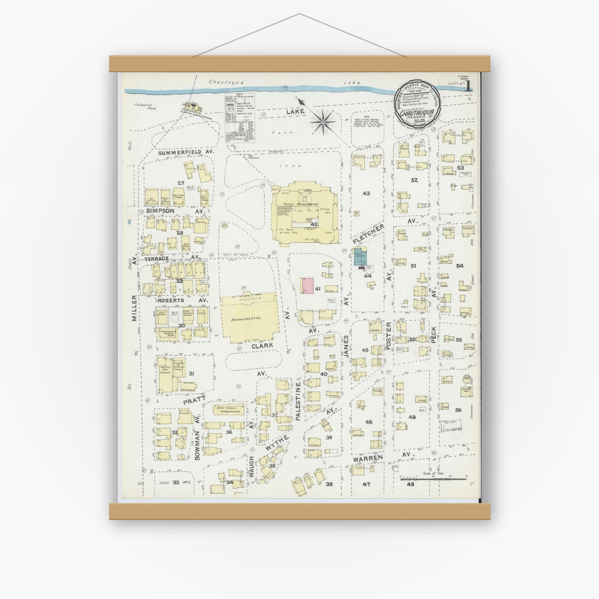 Old map wall art mockup — magnetic wood frame on white wall — Sanborn Fire Insurance Map from Chautauqua, Chautauqua County, New York (1891), Sheet #0001