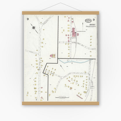 Old map wall art mockup — magnetic wood frame on white wall — Sanborn Fire Insurance Map from Graham, Alamance County, North Carolina (1924), Sheet #0009