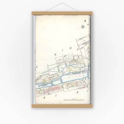 Old map wall art mockup — magnetic wood frame on white wall — Sanborn Fire Insurance Map from Saginaw, Saginaw County, Michigan (1895), Sheet #0004