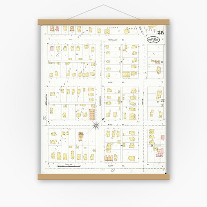 Old map wall art mockup — magnetic wood frame on white wall — Sanborn Fire Insurance Map from Waterloo, Black Hawk County, Iowa (1906), Sheet #0026