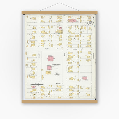 Old map wall art mockup — magnetic wood frame on white wall — Sanborn Fire Insurance Map from Ada, Hardin County, Ohio (1900), Sheet #0005