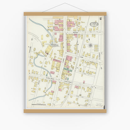 Old map wall art mockup — magnetic wood frame on white wall — Sanborn Fire Insurance Map from Pittston, Luzerne County, Pennsylvania (1896), Sheet #0002