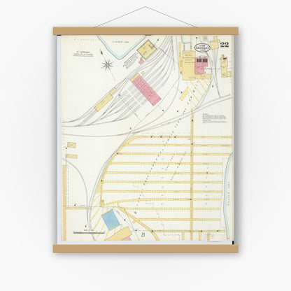 Old map wall art mockup — magnetic wood frame on white wall — Sanborn Fire Insurance Map from Cadillac, Wexford County, Michigan (1906), Sheet #0022