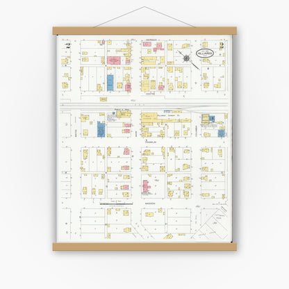 Old map wall art mockup — magnetic wood frame on white wall — Sanborn Fire Insurance Map from Hilliards, Franklin County, Ohio (1929), Sheet #0002