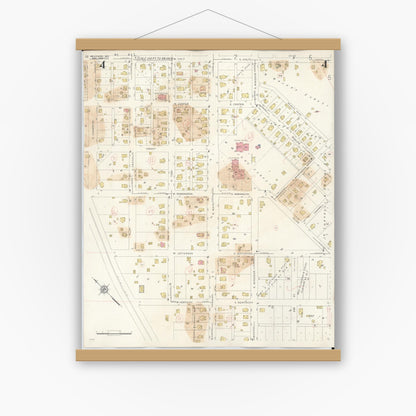 Old map wall art mockup — magnetic wood frame on white wall — Sanborn Fire Insurance Map from Windsor, Henry County, Missouri (1943), Sheet #0004