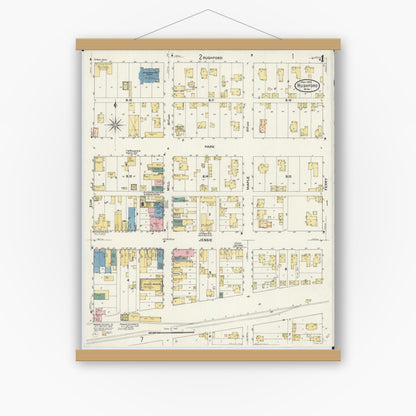 Old map wall art mockup — magnetic wood frame on white wall — Sanborn Fire Insurance Map from Rushford, Fillmore County, Minnesota (1909), Sheet #0004