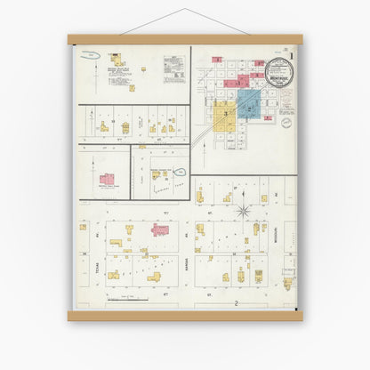 Old map wall art mockup — magnetic wood frame on white wall — Sanborn Fire Insurance Map from Montrose, Henry County, Missouri (1900) - Complete Map Set