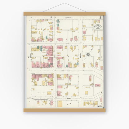 Old map wall art mockup — magnetic wood frame on white wall — Sanborn Fire Insurance Map from Vevay, Switzerland County, Indiana (1899), Sheet #0003