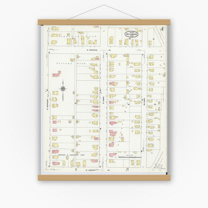 Old map wall art mockup — magnetic wood frame on white wall — Sanborn Fire Insurance Map from Delaware, Delaware County, Ohio (1911), Sheet #0004