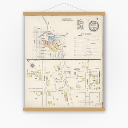Old map wall art mockup — magnetic wood frame on white wall — Sanborn Fire Insurance Map from Monterey, Monterey County, California (1888) - Complete Map Set