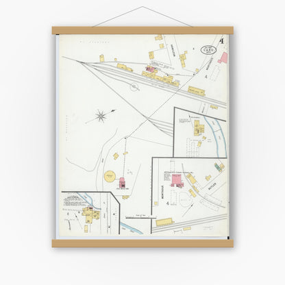 Old map wall art mockup — magnetic wood frame on white wall — Sanborn Fire Insurance Map from Caro, Tuscola County, Michigan (1900), Sheet #0004