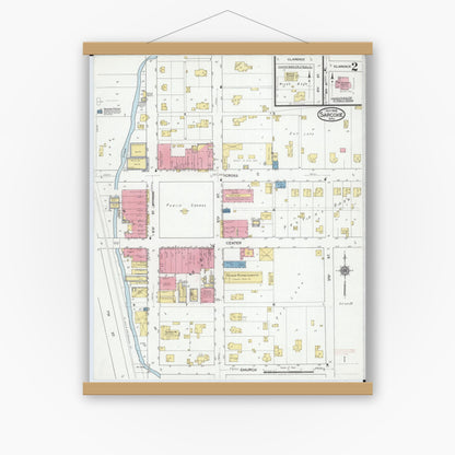 Old map wall art mockup — magnetic wood frame on white wall — Sanborn Fire Insurance Map from Sarcoxie, Jasper County, Missouri (1918), Sheet #0002