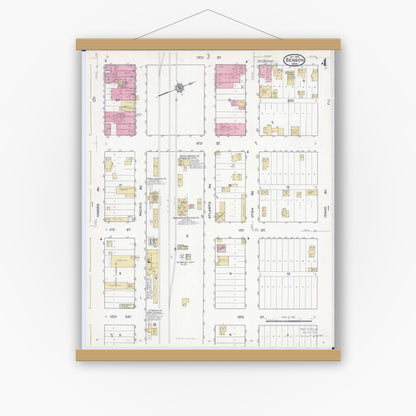 Old map wall art mockup — magnetic wood frame on white wall — Sanborn Fire Insurance Map from Benson, Swift County, Minnesota (1916), Sheet #0004