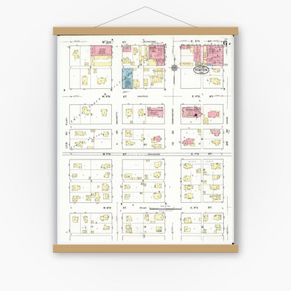 Old map wall art mockup — magnetic wood frame on white wall — Sanborn Fire Insurance Map from Vinton, Benton County, Iowa (1921), Sheet #0006