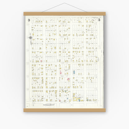 Old map wall art mockup — magnetic wood frame on white wall — Sanborn Fire Insurance Map from Hebbronville, Jim Hogg County, Texas (1934), Sheet #0003