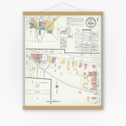 Old map wall art mockup — magnetic wood frame on white wall — Sanborn Fire Insurance Map from Attica, Wyoming County, New York (1917), Sheet #0001