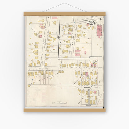 Old map wall art mockup — magnetic wood frame on white wall — Sanborn Fire Insurance Map from Aurora, Dearborn County, Indiana (1935), Sheet #0007