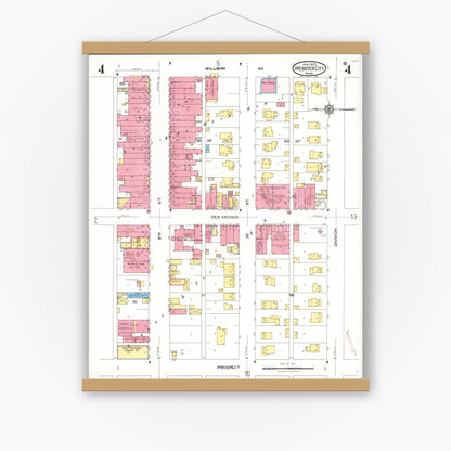 Old map wall art mockup — magnetic wood frame on white wall — Sanborn Fire Insurance Map from Webster City, Hamilton County, Iowa (1923), Sheet #0004