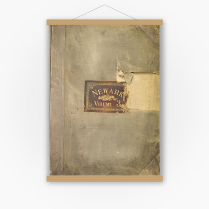 Old map wall art mockup — magnetic wood frame on white wall — Sanborn Fire Insurance Map from Newark, Essex County, New Jersey (1930), Sheet #0001