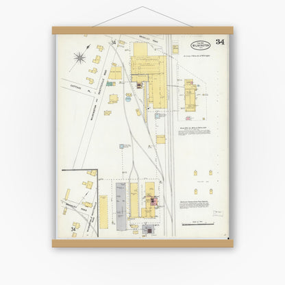 Old map wall art mockup — magnetic wood frame on white wall — Sanborn Fire Insurance Map from Wilmington, New Hanover County, North Carolina (1904), Sheet #0034