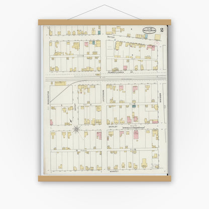 Old map wall art mockup — magnetic wood frame on white wall — Sanborn Fire Insurance Map from Mount Union, Huntingdon County, Pennsylvania (1894), Sheet #0002