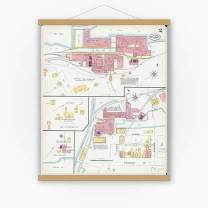 Old map wall art mockup — magnetic wood frame on white wall — Sanborn Fire Insurance Map from Neenah, Winnebago County, Wisconsin (1900), Sheet #0002