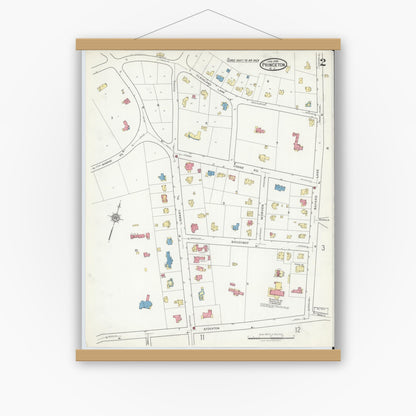 Old map wall art mockup — magnetic wood frame on white wall — Sanborn Fire Insurance Map from Princeton, Mercer County, New Jersey (1918), Sheet #0002