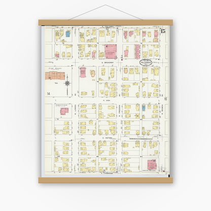 Old map wall art mockup — magnetic wood frame on white wall — Sanborn Fire Insurance Map from Alliance, Stark County, Ohio (1911), Sheet #0015